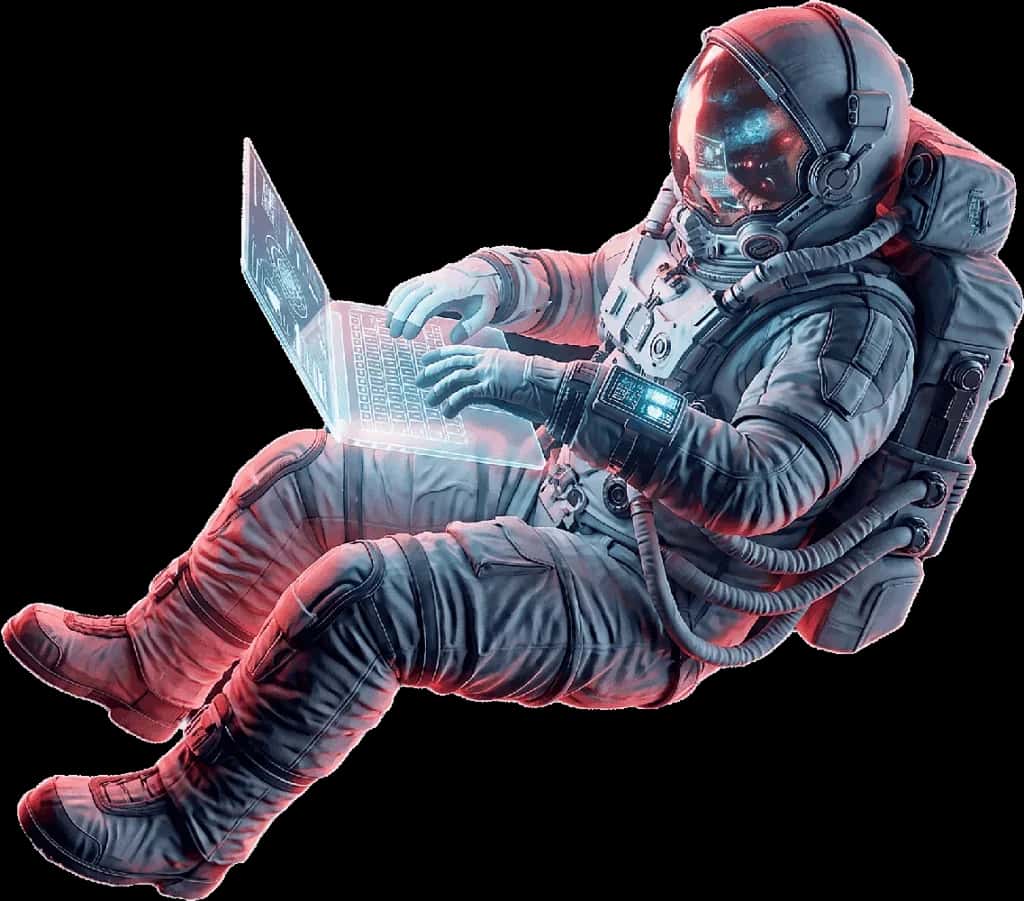 Astronaut working on a laptop